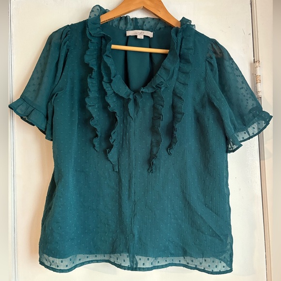 LOFT Tops - LOFT Teal Ruffle Blouse size small